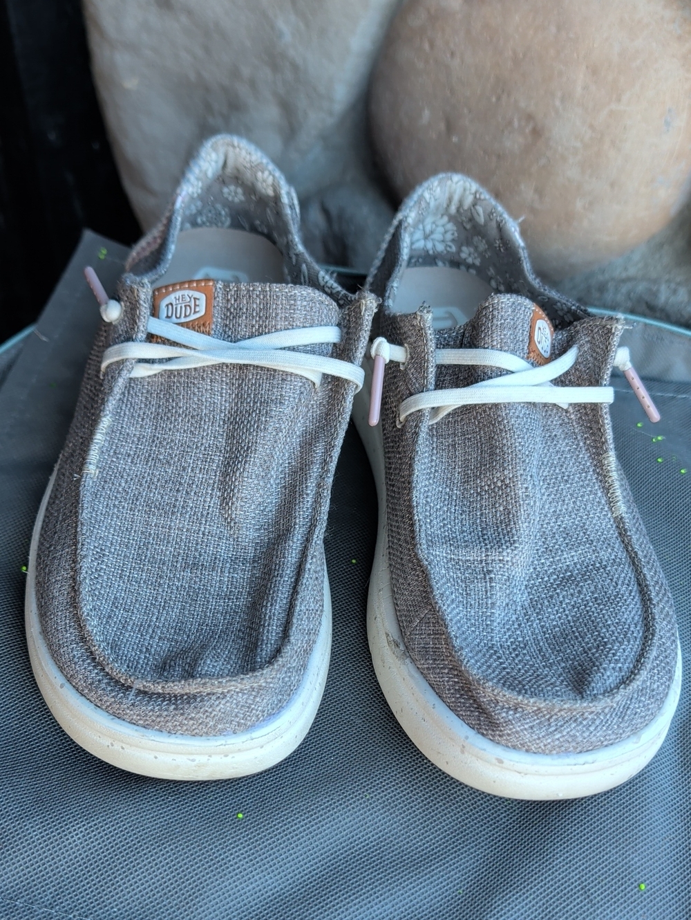 Hey Dude Women's Slip-On Sneakers in Light Grey with White Laces Leisure Resort